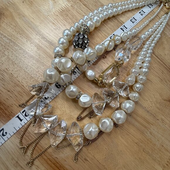 Chicos Multi-Strand Pearl & Crystal Statement Necklace With Gold-Tone Chains - Picture 6 of 14